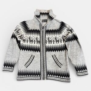 Inka‎ Sur Alpaca Zip Cardigan Mens Medium Gray Black Nordic Made Peru